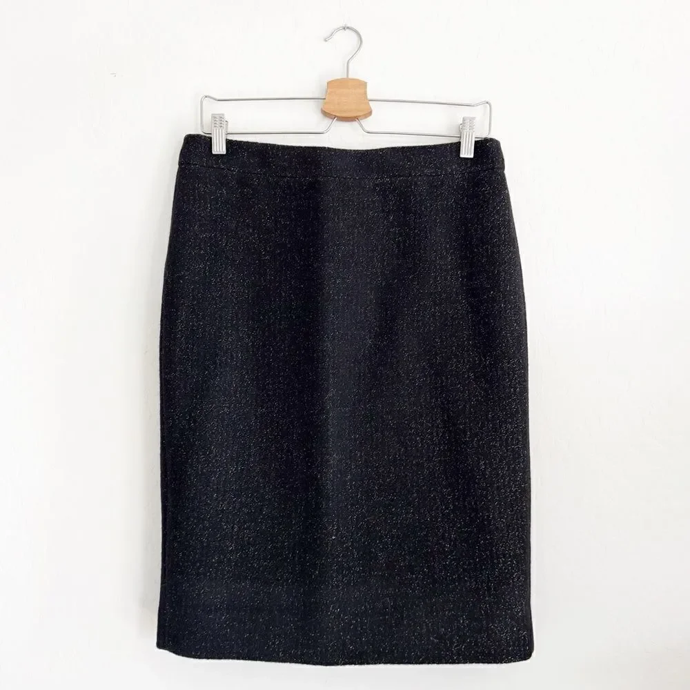 J. CREW No 2 Pencil Skirt in Tinsel Tweed Wool Black Lurex w/ Gold K3053